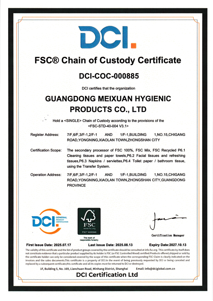 FSC® Chain of Custody Chain of Custody Certification certificate